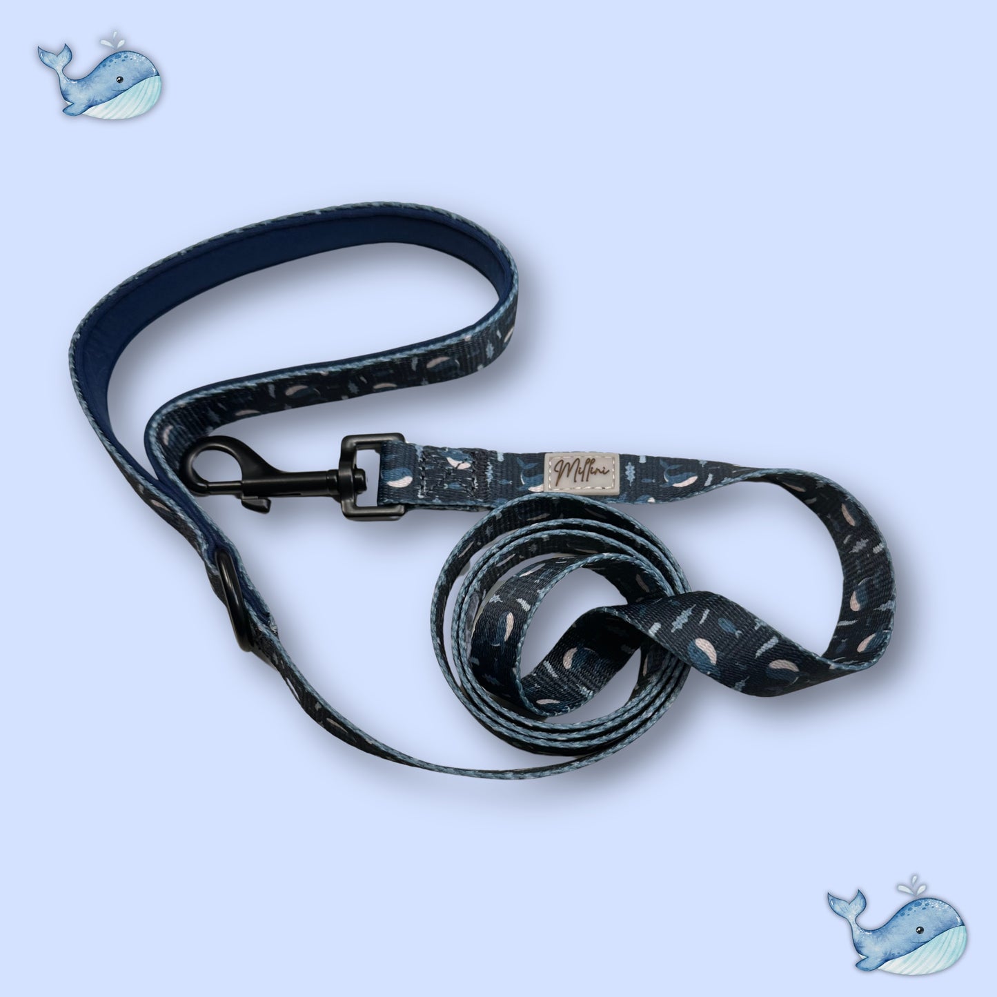 guinzaglio blu con fantasia balene