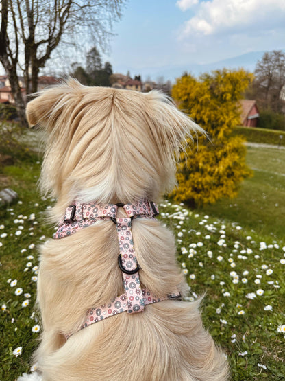 Pettorina rosa con fantasia fiori indossata